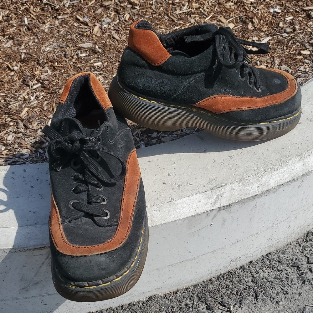 Dr. Martens 8345 MIE Black and Brown Suede Platform Shoes with Chunky Sole